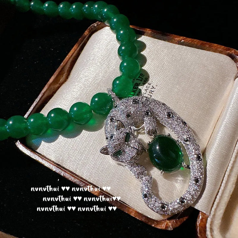 925 Silver Zircon Leopard Necklace for Women