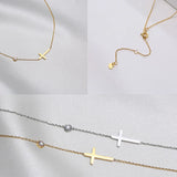 Delicate Petite Sideway Cross Necklace Women