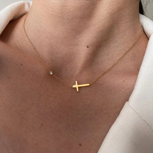 Petite Sideway Cross Necklace Women Stainless Steel Thin Chain Link