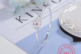 Pink Cherry Blossoms Bangle 925 Silver Open Cuff Bracelet