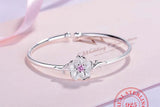 Pink Cherry Blossoms Bangle 925 Silver Open Cuff Bracelet
