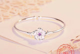 Pink Cherry Blossoms Bangle 925 Silver Open Cuff Bracelet