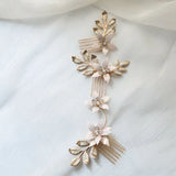 Pink Enamel Flowers Bridal Hair Comb Leaf Wedding Headpiece