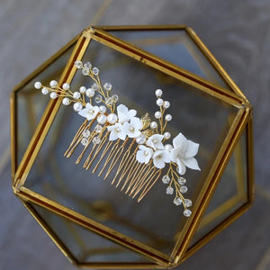 Porcelain Flower Wedding Comb Hair Piece Crystal Bridal Accessories