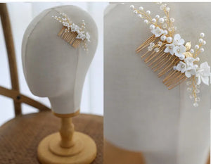 Porcelain Flower Wedding Comb Hair Piece Crystal Bridal Accessories