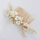 Porcelain Flower Wedding Comb Hair Piece Crystal Bridal Accessories