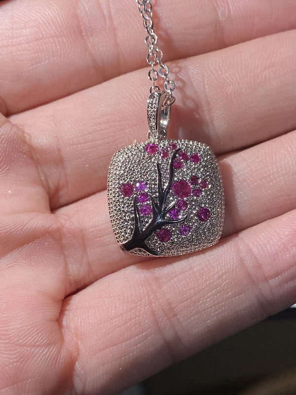 Delicate Red Zircon Leaves Branch Pendant Necklace for Women