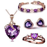 Rosegold Heart Purple Crystal Jewelry Set for Women