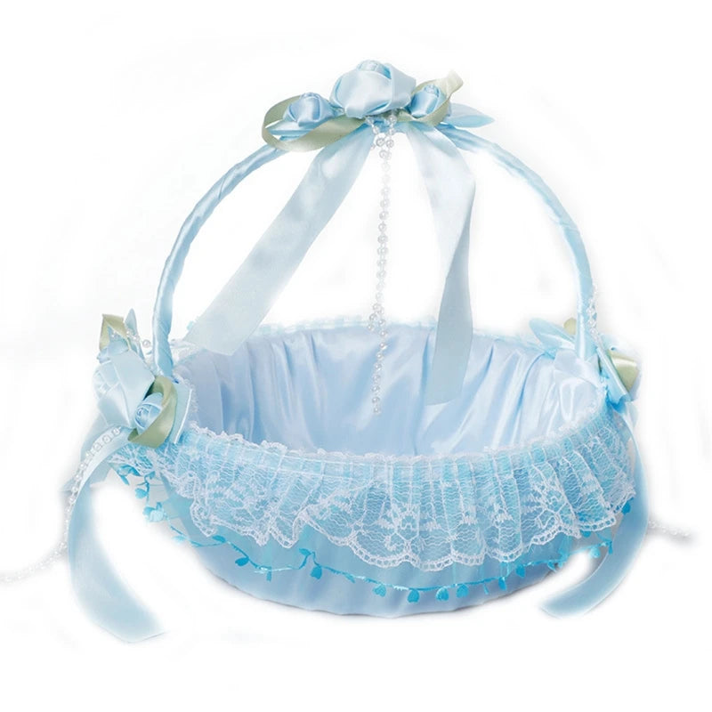 Satin Lace Basket Pink/Blue Flower Girl Kids Photo Props