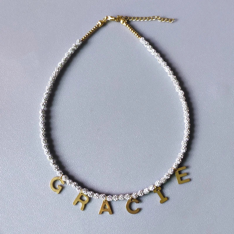 4mm Crystal Bead Necklace with Letter Pendant