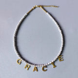 4mm Crystal Bead Necklace with Letter Pendant