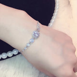 Silver Round Cut Zirconia Bracelet Lightning Chain Women Engagement Jewelry