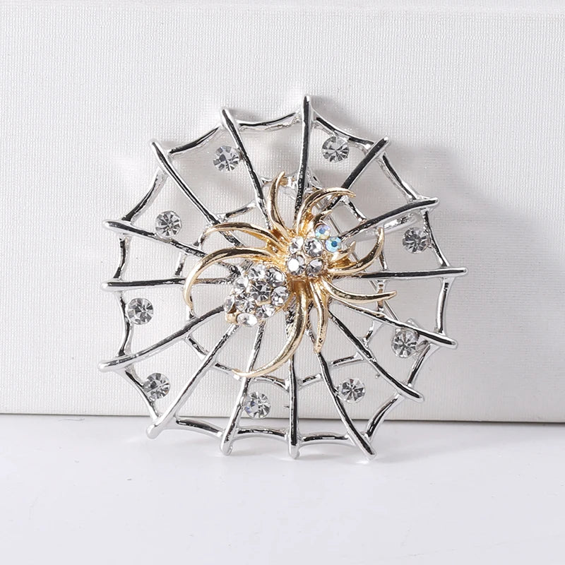 Silver Cobweb Spider Pins Coat Windbreaker Lapel Brooch