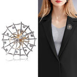 Silver Cobweb Spider Pins Coat Windbreaker Lapel Brooch