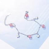Strawberry Crystal Bracelet Cat Shaped 925 Silver Jewelry