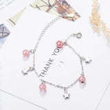 Strawberry Crystal Bracelet Cat Shaped 925 Silver Jewelry