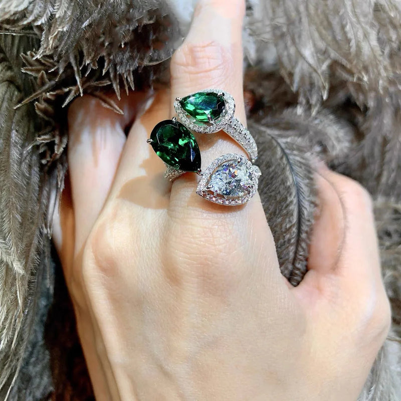 Water Drop CZ Silver Ring for Women Girls
