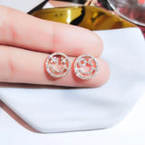 Delicate Openwork Smiley Diamond Stud Earrings 18K Silver-Plated