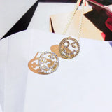 Delicate Openwork Smiley Diamond Stud Earrings 18K Silver-Plated