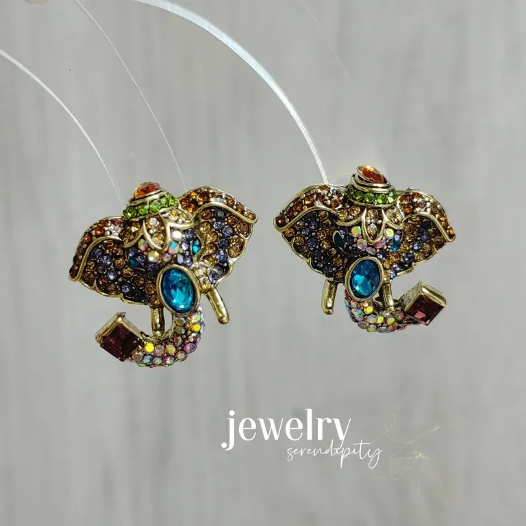 Vintage Elephant Jewelry Set Crystal Accessories Women Multilayered Necklace Ear