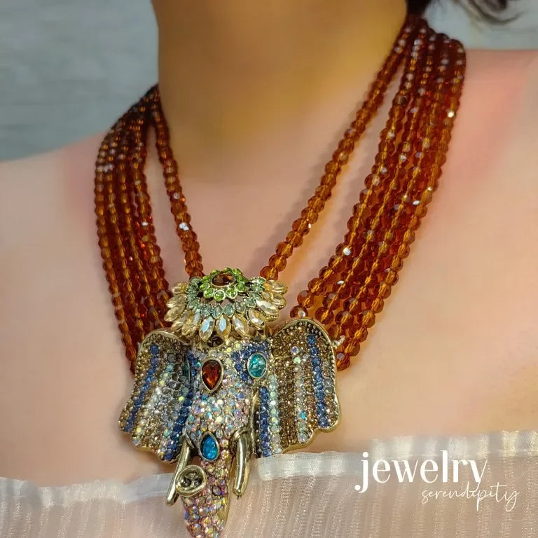 Vintage Elephant Jewelry Set Crystal Accessories Women Multilayered Necklace Ear
