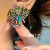 Vintage Elephant Jewelry Set Crystal Accessories Women Multilayered Necklace Ear