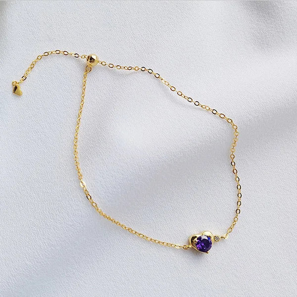 925 Sterling Silver Sweet Purple Heart Zircon Bracelet