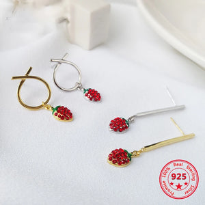 925 Sterling Silver Sweet Strawberry Stud Earrings Women Jewelry