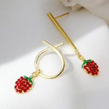 925 Sterling Silver Sweet Strawberry Stud Earrings Women Jewelry