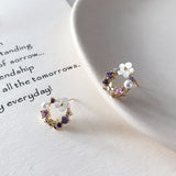 925 Sterling Silver Wreath Flower Stud Earrings Japan Korea Style