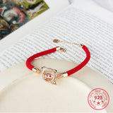925 Sterling Silver Zircon Pig Red Cords Bracelets Women Jewelry