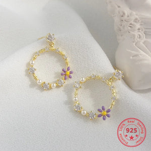 925 Sterling Silver Flower Wreath Stud Earrings for Women