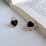 Japan Korea Style 925 Silver Zircon Earrings Sweet Red Heart Studs