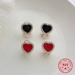 Japan Korea Style 925 Silver Zircon Earrings Sweet Red Heart Studs