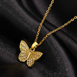 Women's Gold Butterfly Necklace with CZ Stones, Stainless Steel Clavicle Collar