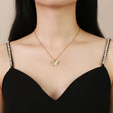 Women's Gold Butterfly Necklace with CZ Stones, Stainless Steel Clavicle Collar