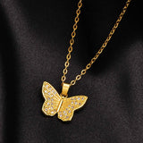 Women's Gold Butterfly Necklace with CZ Stones, Stainless Steel Clavicle Collar