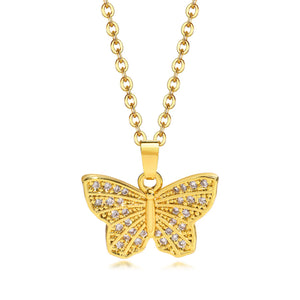 Women's Gold Butterfly Necklace with CZ Stones, Stainless Steel Clavicle Collar