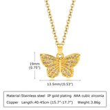 Women's Gold Butterfly Necklace with CZ Stones, Stainless Steel Clavicle Collar