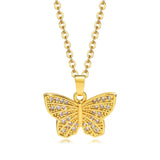 Women's Gold Butterfly Necklace with CZ Stones, Stainless Steel Clavicle Collar