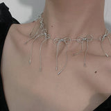 Sweet Metal Bowknot Necklaces Short Clavicle Chains Choker