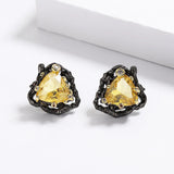 Yellow Zircon Triangle Earrings Two-tone Party Jewelry
