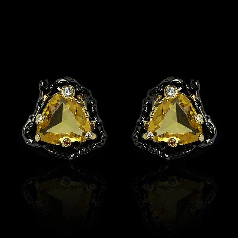 Yellow Zircon Triangle Earrings Two-tone Party Jewelry