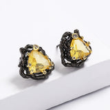 Yellow Zircon Triangle Earrings Two-tone Party Jewelry