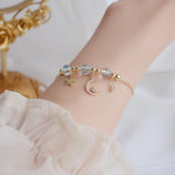 Zircon CZ Moon Star Charm Bracelets 14K Plated Crystal Bangles