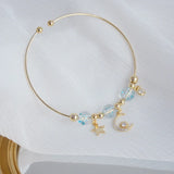 Zircon CZ Moon Star Charm Bracelets 14K Plated Crystal Bangles