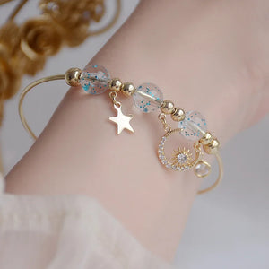 Zircon CZ Moon Star Charm Bracelets 14K Plated Crystal Bangles