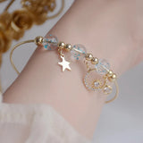 Zircon CZ Moon Star Charm Bracelets 14K Plated Crystal Bangles