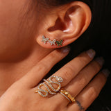 Zircon Pearl Butterfly Stud Earrings Women's Jewelry Stainless Steel