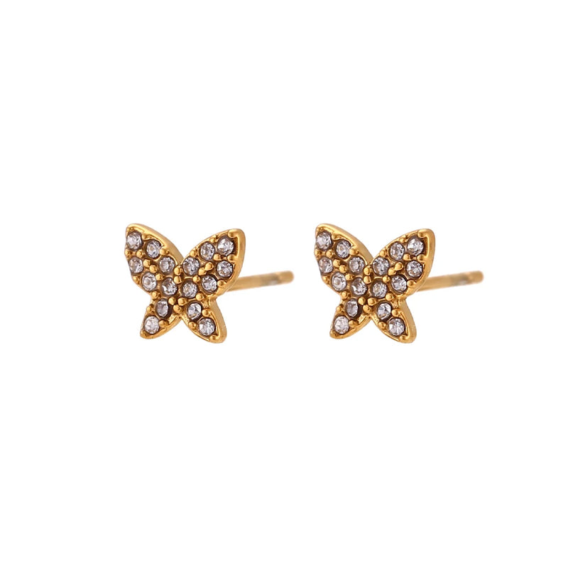 Zircon Pearl Butterfly Stud Earrings Women's Jewelry Stainless Steel